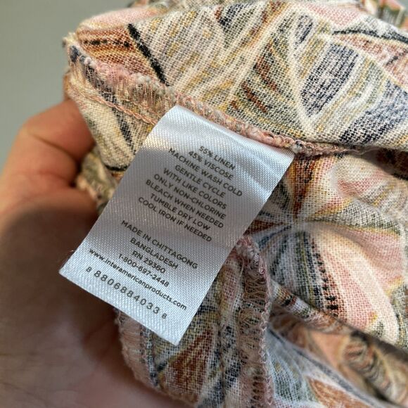 Linen Wide Leg Pants XL Palm Tropical Beach Print Pink Pull On Elastic Pockets - Picture 6 of 6